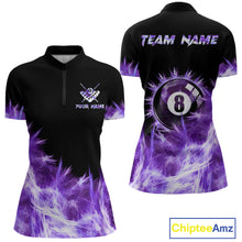Load image into Gallery viewer, Purple Icy Light 8 Ball Pool Billiard Polo &amp; Quarter Zip For Women Custom Billiard Team Jerseys TDM5690