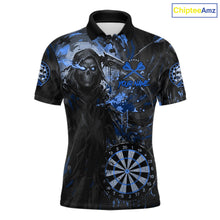 Load image into Gallery viewer, Custom Black And Blue Splatter Grim Reaper Men Darts Polo Shirt Cracked Dart Jerseys NYN2794
