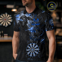 Load image into Gallery viewer, Custom Black And Blue Splatter Grim Reaper Men Darts Polo Shirt Cracked Dart Jerseys NYN2794