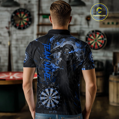 Custom Black And Blue Splatter Grim Reaper Men Darts Polo Shirt Cracked Dart Jerseys NYN2794