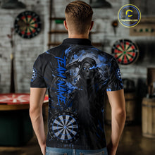 Load image into Gallery viewer, Custom Black And Blue Splatter Grim Reaper Men Darts Polo Shirt Cracked Dart Jerseys NYN2794