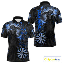 Load image into Gallery viewer, Custom Black And Blue Splatter Grim Reaper Men Darts Polo Shirt Cracked Dart Jerseys NYN2794