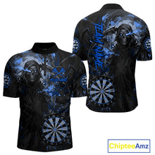 Load image into Gallery viewer, Custom Black And Blue Splatter Grim Reaper Men Darts Polo Shirt Cracked Dart Jerseys NYN2794