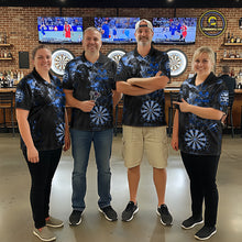 Load image into Gallery viewer, Custom Black And Blue Splatter Grim Reaper Men Darts Polo Shirt Cracked Dart Jerseys NYN2794