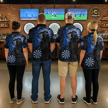 Load image into Gallery viewer, Custom Black And Blue Splatter Grim Reaper Men Darts Polo Shirt Cracked Dart Jerseys NYN2794