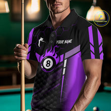 Load image into Gallery viewer, Personalized Purple 8 Ball Flame Billiard Polo &amp; Quarter Zip For Men, 8 Ball Pool Team Jersey TDM6039