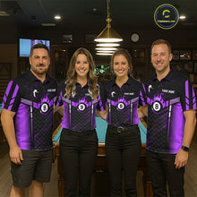 Load image into Gallery viewer, Personalized Purple 8 Ball Flame Billiard Polo &amp; Quarter Zip For Men, 8 Ball Pool Team Jersey TDM6039