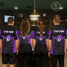 Load image into Gallery viewer, Personalized Purple 8 Ball Flame Billiard Polo &amp; Quarter Zip For Men, 8 Ball Pool Team Jersey TDM6039