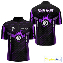 Load image into Gallery viewer, Personalized Purple 8 Ball Flame Billiard Polo &amp; Quarter Zip For Men, 8 Ball Pool Team Jersey TDM6039