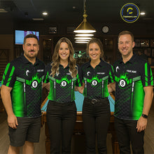 Load image into Gallery viewer, Personalized Green 8 Ball Flame Billiard Polo &amp; Quarter Zip For Men, 8 Ball Pool Team Jersey TDM6040