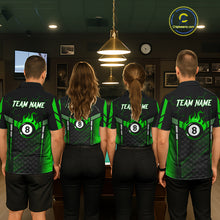 Load image into Gallery viewer, Personalized Green 8 Ball Flame Billiard Polo &amp; Quarter Zip For Men, 8 Ball Pool Team Jersey TDM6040