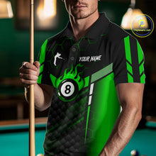 Load image into Gallery viewer, Personalized Green 8 Ball Flame Billiard Polo &amp; Quarter Zip For Men, 8 Ball Pool Team Jersey TDM6040