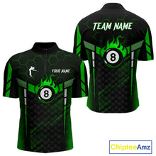 Load image into Gallery viewer, Personalized Green 8 Ball Flame Billiard Polo &amp; Quarter Zip For Men, 8 Ball Pool Team Jersey TDM6040