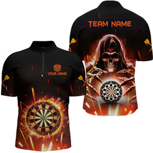 Death Skull Darts Board Fire Flame 3D Men Darts Quarter-Zip Shirt Custom Darts Team Jersey TDM1404