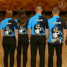 Load image into Gallery viewer, Custom Black And Blue Funny Duck Bowling Shirts For Men, Bowling Team Jersey Polo &amp; 1/4 Zip TDM6292
