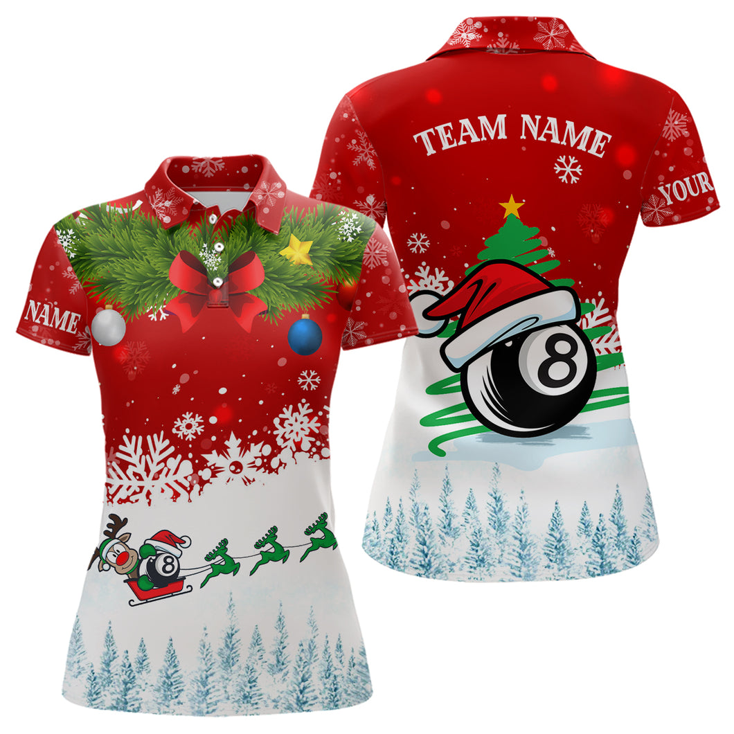 Funny Christmas Billiard 8 Ball Pool Polo Shirts Custom Women Christmas Shirts For Billiard Lover TDM0534