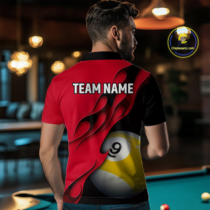 Black And Red Billiard 8 Ball & 9 Ball Pool Shirt For Men Custom Billiard Team Jersey Uniform TDM5162