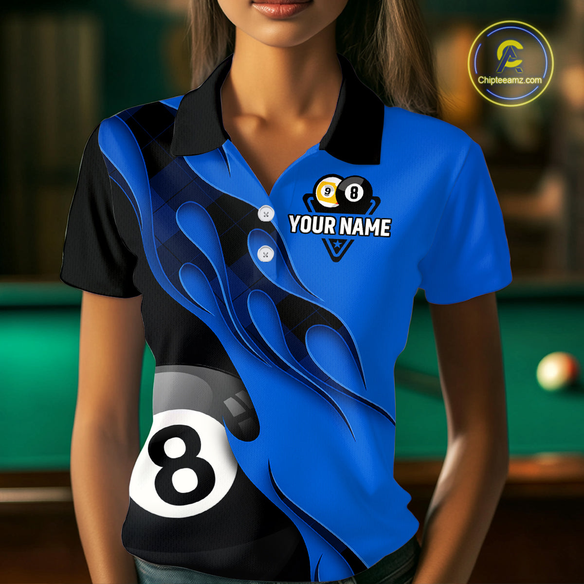 Black And Blue Billiard 8 Ball & 9 Ball Pool Shirt For Women Custom Billiard Team Jersey Uniform TDM5163