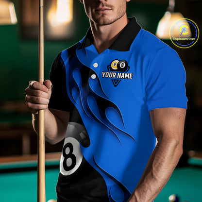 Black And Blue Billiard 8 Ball & 9 Ball Pool Shirt For Men Custom Billiard Team Jersey Uniform TDM5163