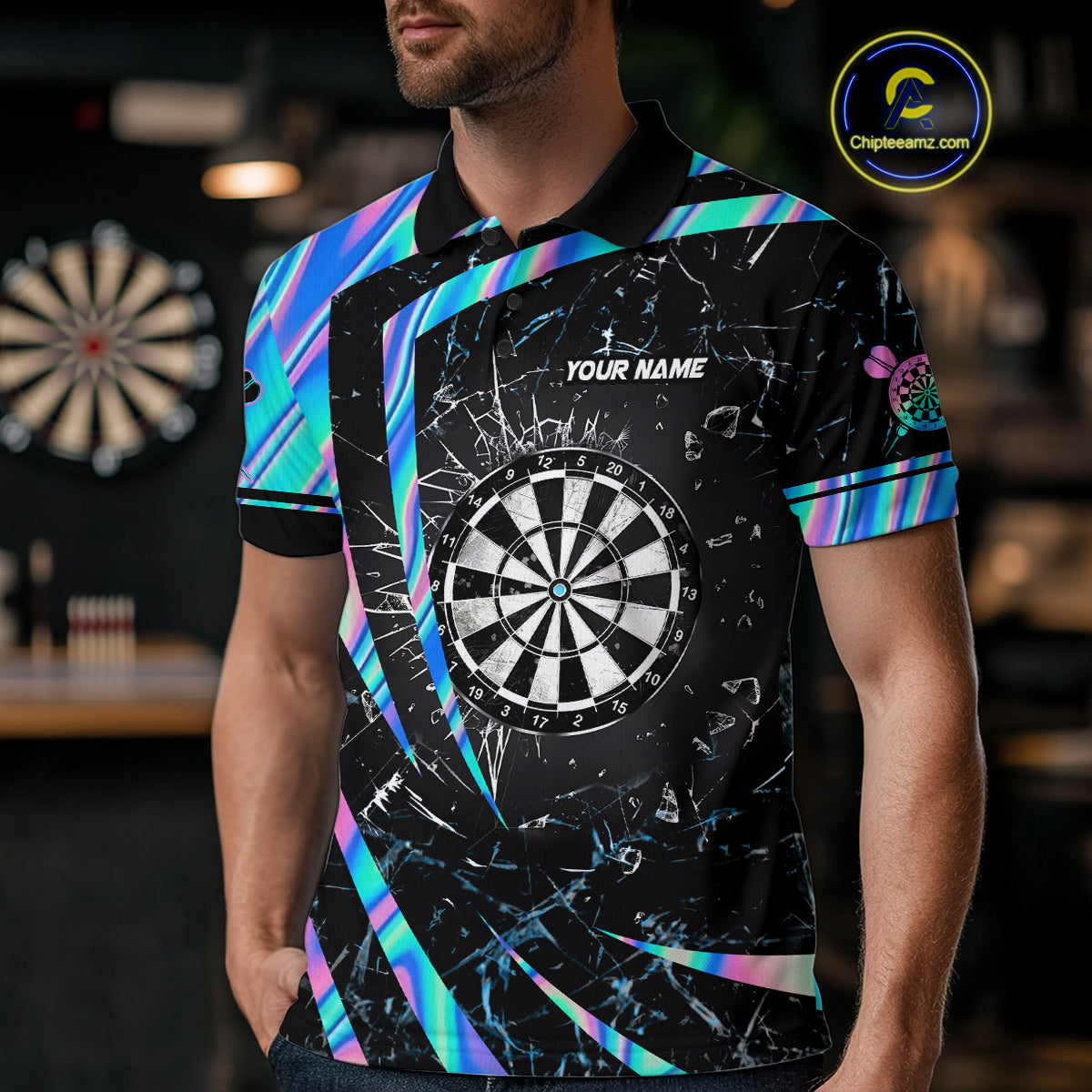 Personalized Holographic Glass Break Darts Shirt For Men Custom Darts Jersey Team Polo & 1/4 Zip TDM5413