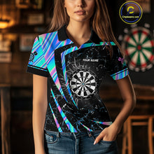 Load image into Gallery viewer, Personalized Holographic Glass Break Darts Shirt For Women Custom Darts Jersey Team Polo &amp; 1/4 Zip TDM5413