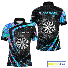 Load image into Gallery viewer, Personalized Holographic Glass Break Darts Shirt For Men Custom Darts Jersey Team Polo &amp; 1/4 Zip TDM5413