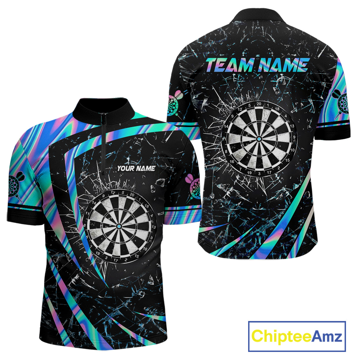 Personalized Holographic Glass Break Darts Shirt For Men Custom Darts Jersey Team Polo & 1/4 Zip TDM5413