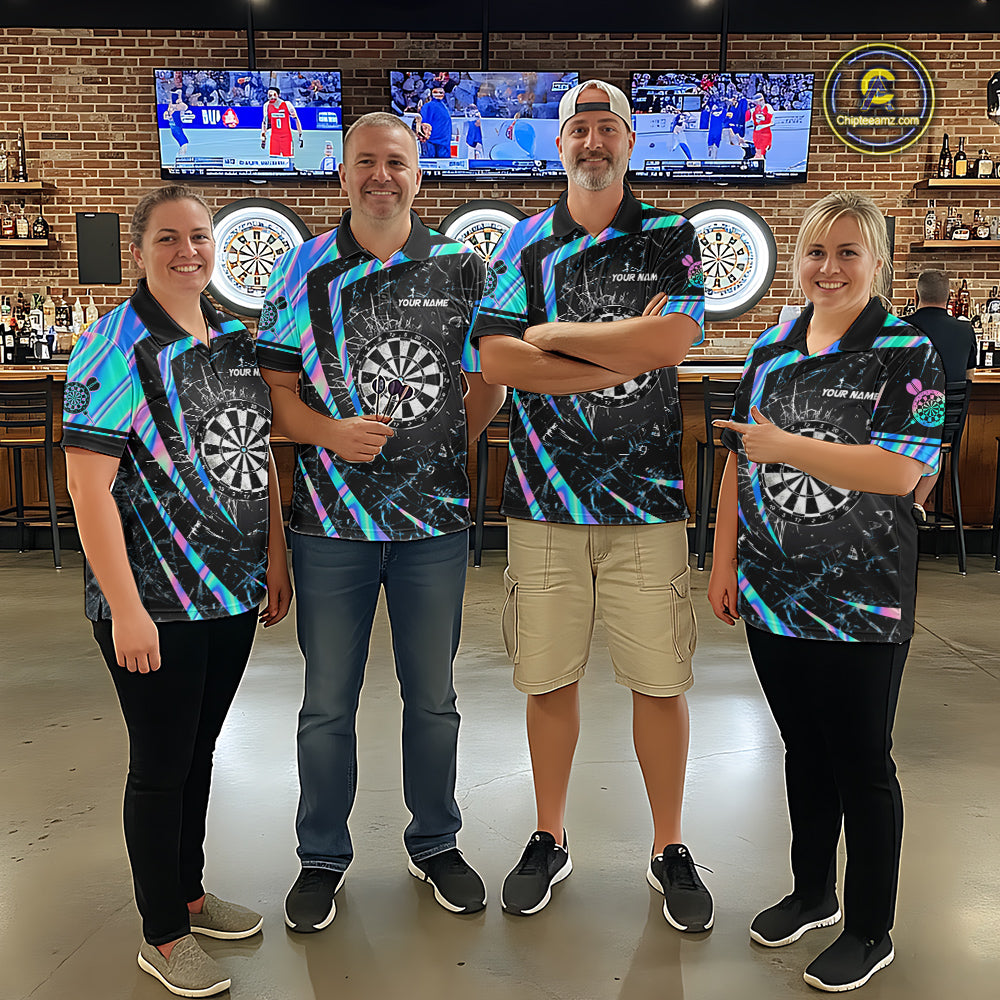 Personalized Holographic Glass Break Darts Shirt For Women Custom Darts Jersey Team Polo & 1/4 Zip TDM5413