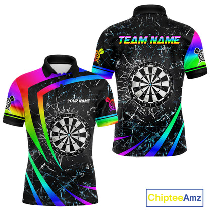 Funny Rainbow Colorful Glass Break Darts Shirt For Men Custom Darts Jersey Team Polo & 1/4 Zip TDM5414