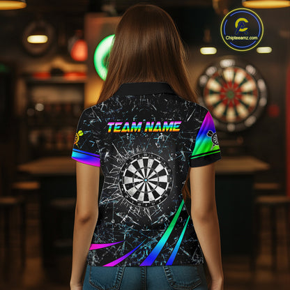 Funny Rainbow Colorful Glass Break Darts Shirt For Women Custom Darts Jersey Team Polo & 1/4 Zip TDM5414