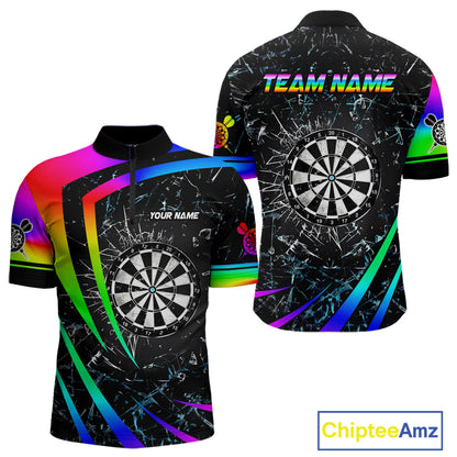 Funny Rainbow Colorful Glass Break Darts Shirt For Men Custom Darts Jersey Team Polo & 1/4 Zip TDM5414
