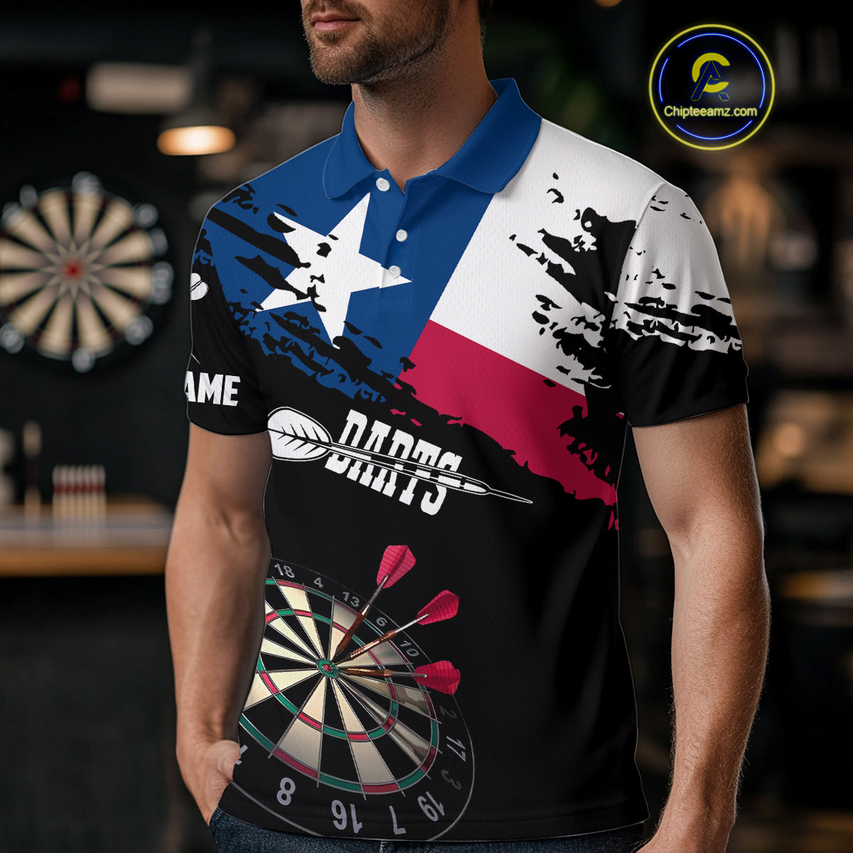 Personalized Grunge Texas Flag Mens Darts Shirt Custom Texas Darts Jersey Team Polo & 1/4 Zip TDM5415