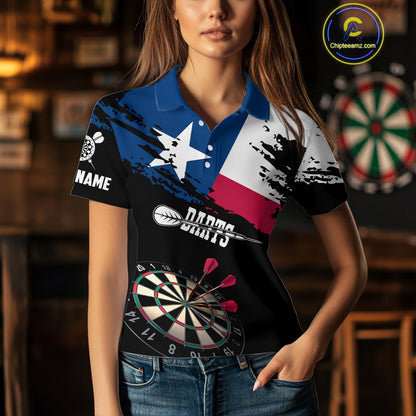 Personalized Grunge Texas Flag Womens Darts Shirt Custom Texas Darts Jersey Team Polo & 1/4 Zip TDM5415