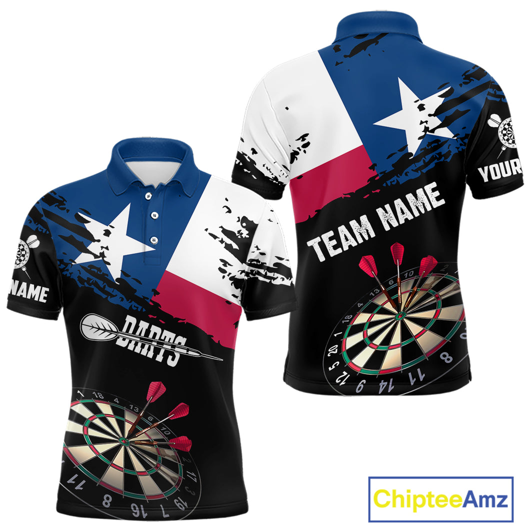 Personalized Grunge Texas Flag Mens Darts Shirt Custom Texas Darts Jersey Team Polo & 1/4 Zip TDM5415