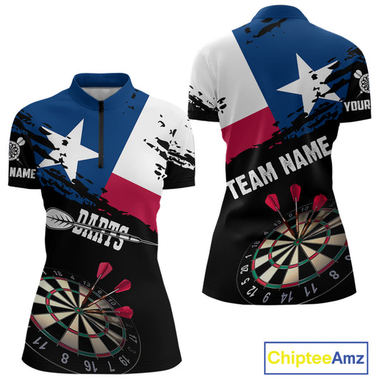 Personalized Grunge Texas Flag Womens Darts Shirt Custom Texas Darts Jersey Team Polo & 1/4 Zip TDM5415