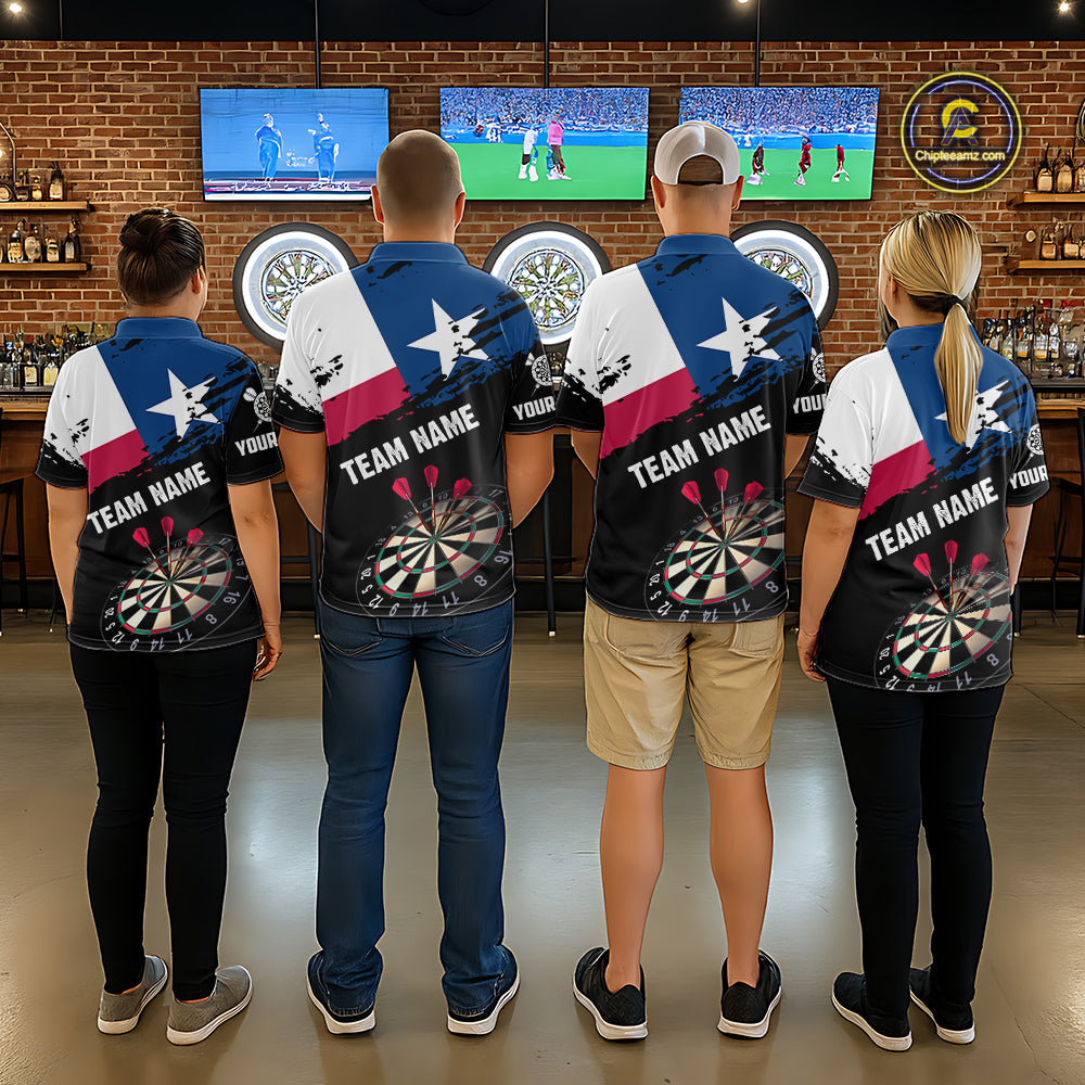 Personalized Grunge Texas Flag Mens Darts Shirt Custom Texas Darts Jersey Team Polo & 1/4 Zip TDM5415