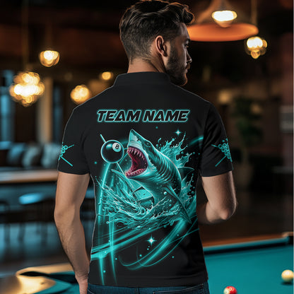 Turquoise 8 Ball Pool Billiard Shark Polo & Quarter Zip For Men Custom Team League Billiard Jersey TDM3408