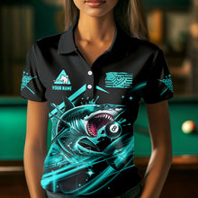 Load image into Gallery viewer, Turquoise 8 Ball Pool Billiard Shark Polo &amp; Quarter Zip For Women Custom Team League Billiard Jersey TDM3408