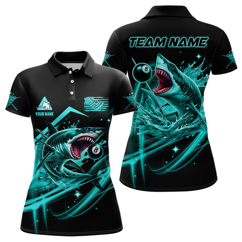 Turquoise 8 Ball Pool Billiard Shark Polo & Quarter Zip For Women Custom Team League Billiard Jersey TDM3408