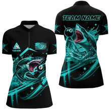 Load image into Gallery viewer, Turquoise 8 Ball Pool Billiard Shark Polo &amp; Quarter Zip For Women Custom Team League Billiard Jersey TDM3408