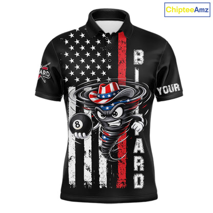 Funny Tornado US Flag 8 Ball Billiard Shirt For Men Custom Pool Team Jersey Polo & Quarter Zip TDM6049