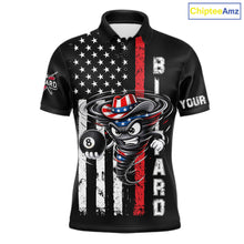 Load image into Gallery viewer, Funny Tornado US Flag 8 Ball Billiard Shirt For Men Custom Pool Team Jersey Polo &amp; Quarter Zip TDM6049