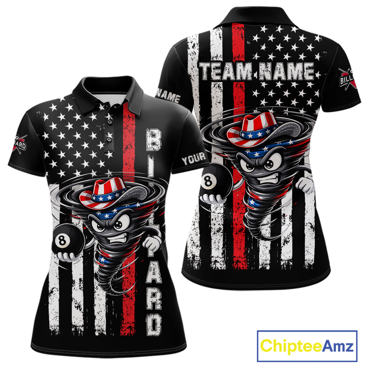 Funny Tornado US Flag 8 Ball Billiard Shirt For Women Custom Pool Team Jersey Polo & Quarter Zip TDM6049