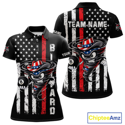 Funny Tornado US Flag 8 Ball Billiard Shirt For Women Custom Pool Team Jersey Polo & Quarter Zip TDM6049