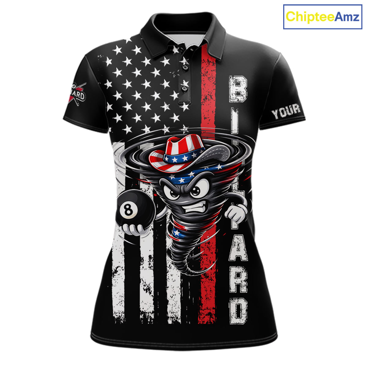 Funny Tornado US Flag 8 Ball Billiard Shirt For Women Custom Pool Team Jersey Polo & Quarter Zip TDM6049