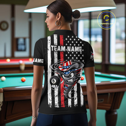 Funny Tornado US Flag 8 Ball Billiard Shirt For Women Custom Pool Team Jersey Polo & Quarter Zip TDM6049