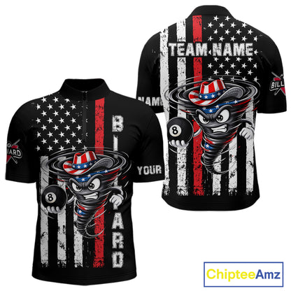 Funny Tornado US Flag 8 Ball Billiard Shirt For Men Custom Pool Team Jersey Polo & Quarter Zip TDM6049