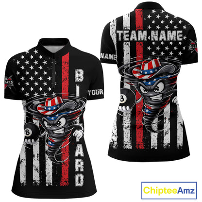 Funny Tornado US Flag 8 Ball Billiard Shirt For Women Custom Pool Team Jersey Polo & Quarter Zip TDM6049