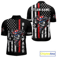 Load image into Gallery viewer, Funny Tornado US Flag 8 Ball Billiard Shirt For Men Custom Pool Team Jersey Polo &amp; Quarter Zip TDM6049