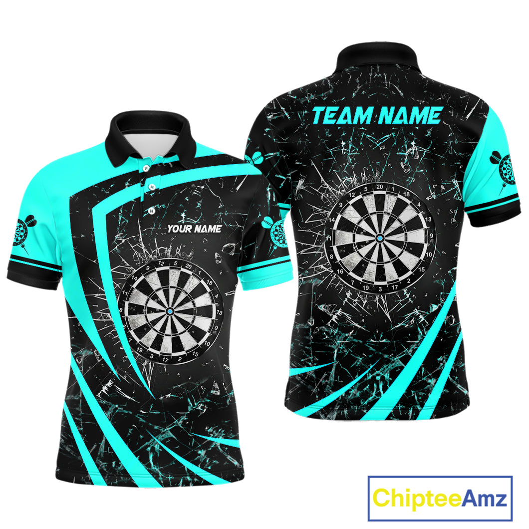 Personalized Turquoise Break Glass Dart Shirts For Men Custom Funny Dart Jerseys Polo & 1/4 Zip TDM3876
